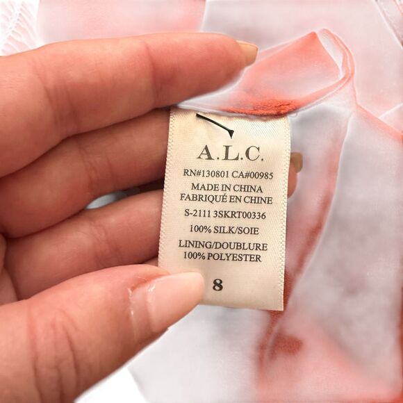 NEW NWT ALC Kade Floral Smocked Silk Mini Skirt Pink Sz 8 - Picture 5 of 5